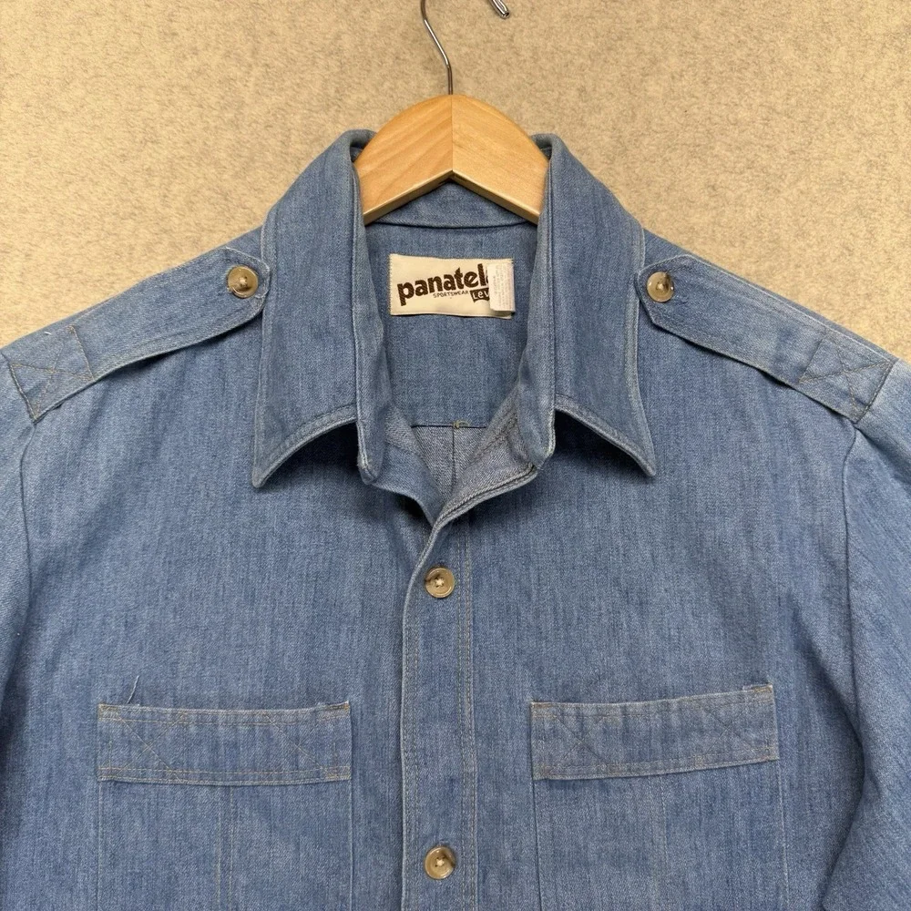 Vintage Levi's Panatela Denim Shirt Jacket XL Blue Chambray‎ Western Elbow Patch